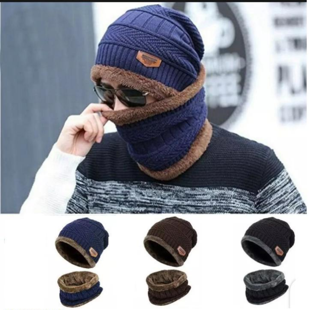 Unisex Wool Beanie & Neck Warmer Set – Winter Essentials (2 Pcs)