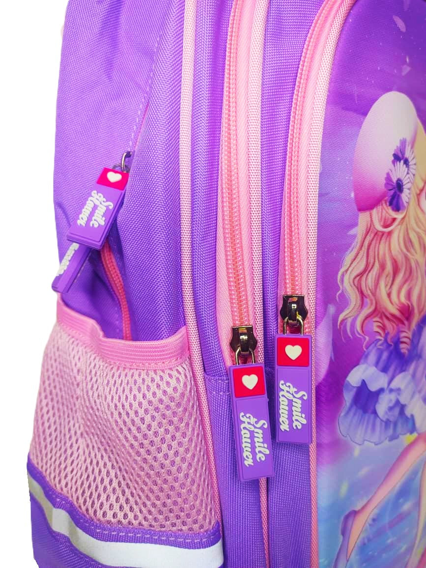 Purple Cartoon School Backpack – Durable Multi-Compartment Bag for Girls