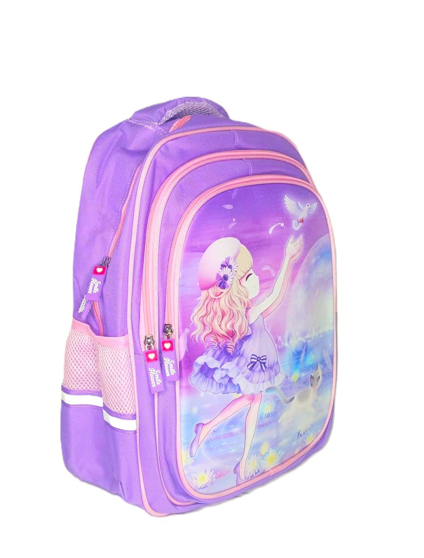 Purple Cartoon School Backpack – Durable Multi-Compartment Bag for Girls