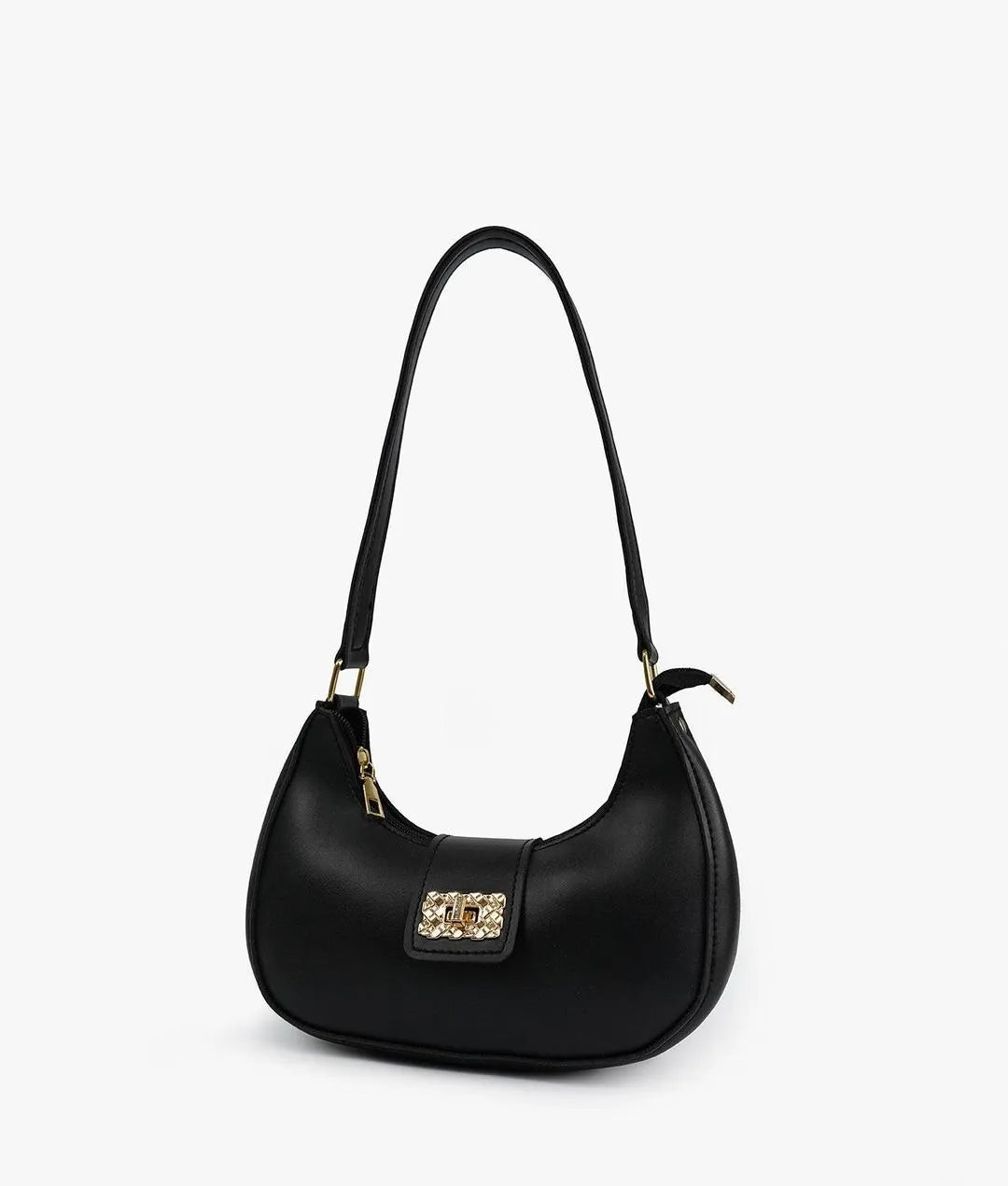 Black PU Leather Shoulder Bag for Girls – Elegant Plain Design
