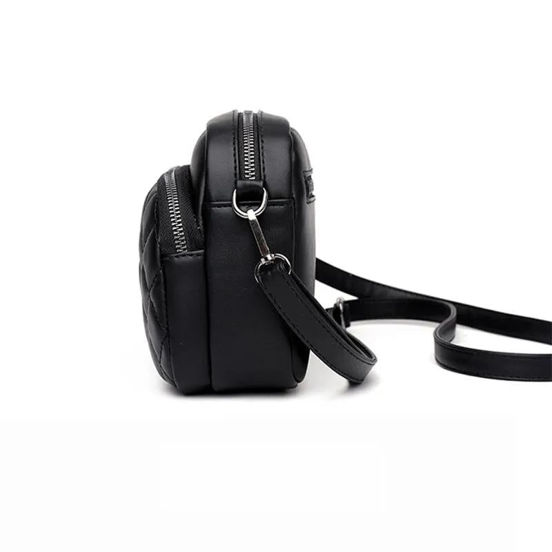 Women's Quilted Crossbody Shoulder Bag (Black PU Leather)