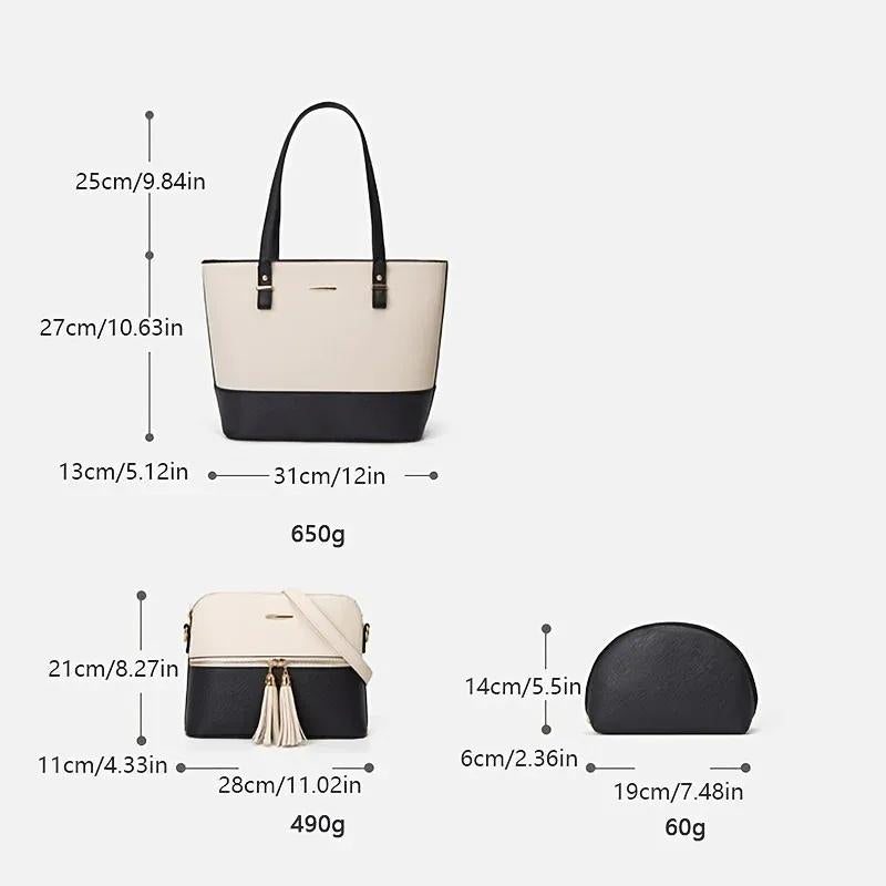 Elegant 3-Piece Pink & White Handbag Set – Tote, Crossbody & Pouch for Women