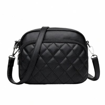 Women's Quilted Crossbody Shoulder Bag (Black PU Leather)