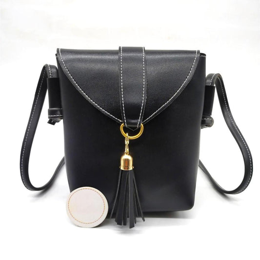 Trendy Women’s Stylish Tassel Crossbody Bag – Black