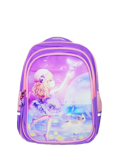 Purple Cartoon School Backpack – Durable Multi-Compartment Bag for Girls