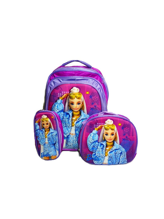 Barbie Fashionista 3-Piece School Bag Set – Backpack, Lunch Bag & Pencil Case | Trendy Girl Edition