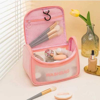 Pink PVC Transparent Waterproof Cosmetics Bag – Portable Makeup & Travel Organizer