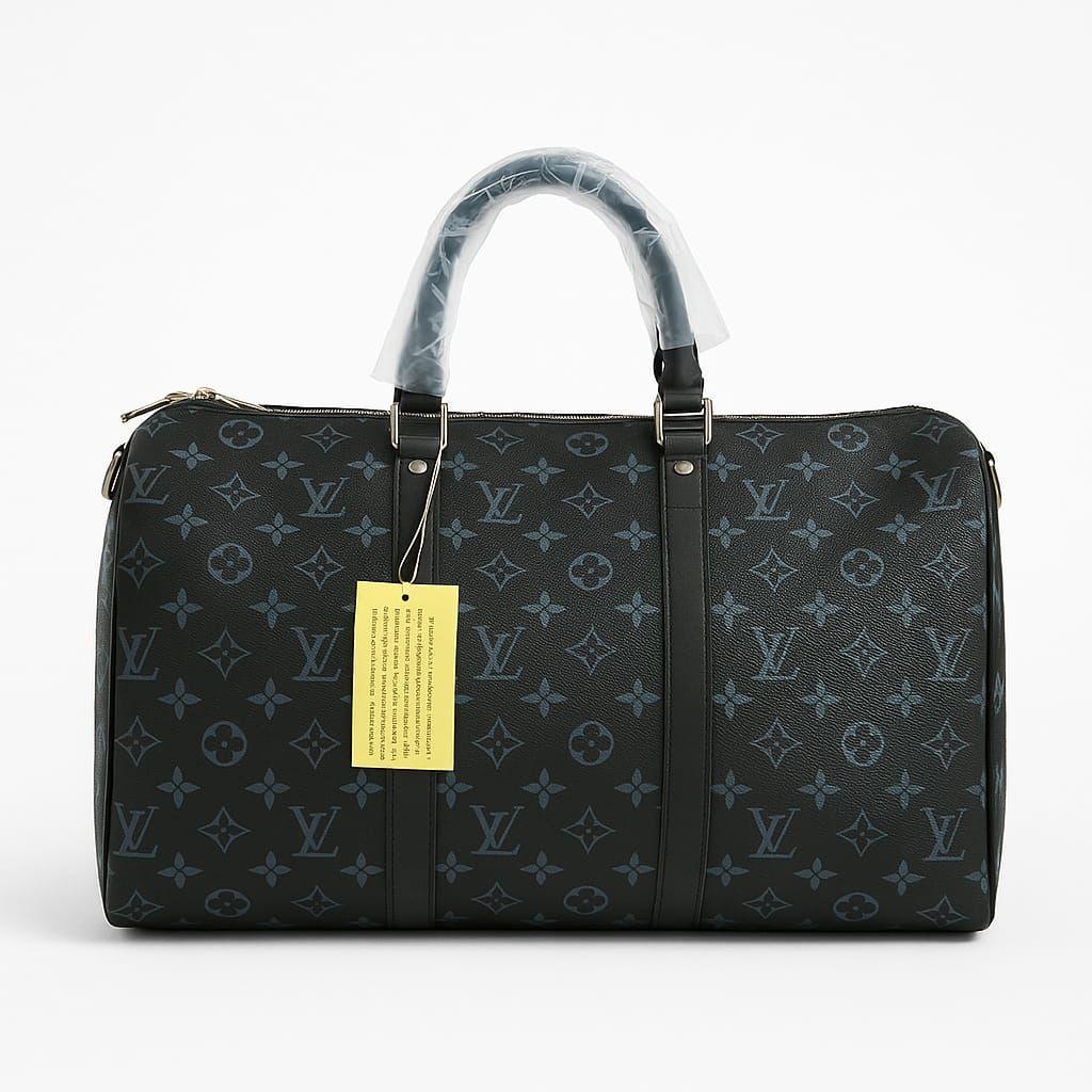 Premium Leather Travel Duffle Bag – Brown with Stylish LV Pattern