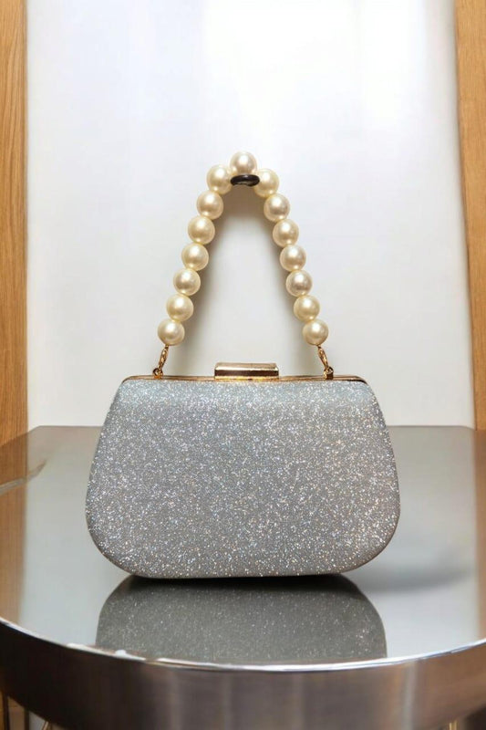 Women’s Bridal Rexine Textured Clutch – Elegant Wedding Purse (Silver & Golden)