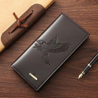 Luxury PU Leather Long Wallet for Men – Embossed Falcon Design