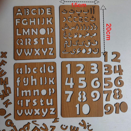 Wooden Alphabet Stencil Drawing Kit – Pack of 4