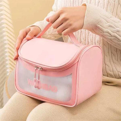 Pink PVC Transparent Waterproof Cosmetics Bag – Portable Makeup & Travel Organizer