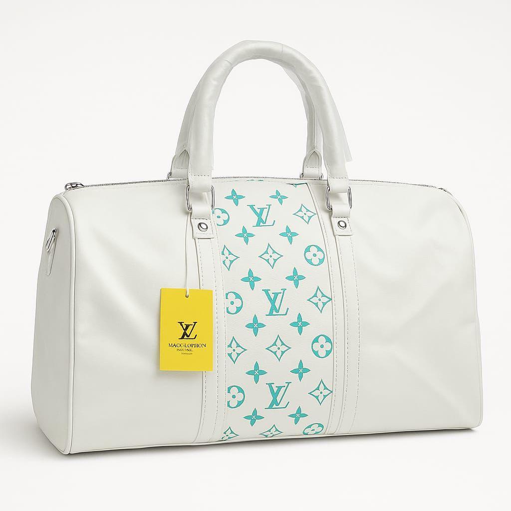 Premium Leather Travel Duffle Bag – Brown with Stylish LV Pattern