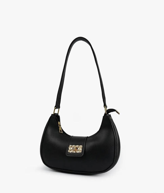 Black PU Leather Shoulder Bag for Girls – Elegant Plain Design
