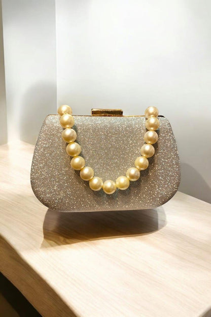 Women’s Bridal Rexine Textured Clutch – Elegant Wedding Purse (Silver & Golden)