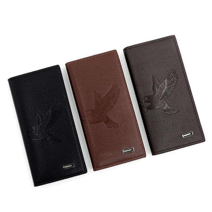 Luxury PU Leather Long Wallet for Men – Embossed Falcon Design