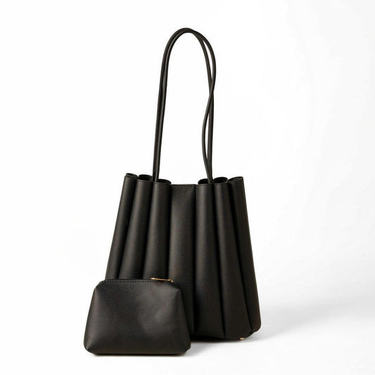 Elegant Black PU Leather Shoulder Bag – 2 Piece Set for Girls