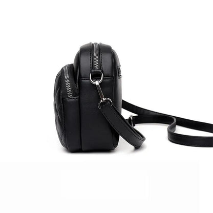 Women's Quilted Crossbody Shoulder Bag (Black PU Leather)