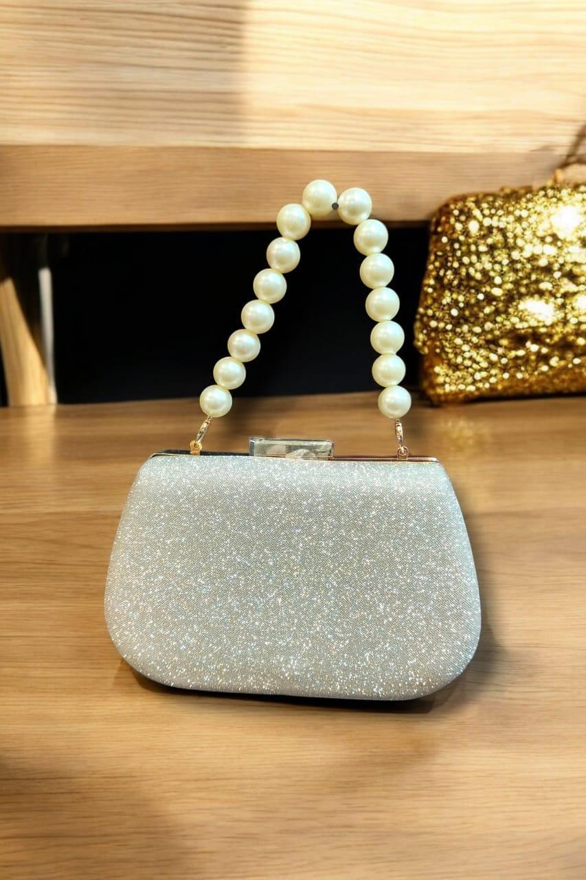 Women’s Bridal Rexine Textured Clutch – Elegant Wedding Purse (Silver & Golden)
