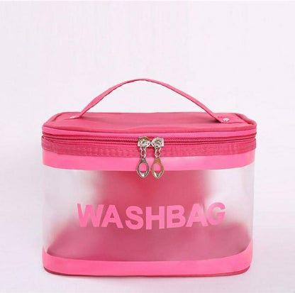 Pink PVC Transparent Waterproof Cosmetics Bag – Portable Makeup & Travel Organizer