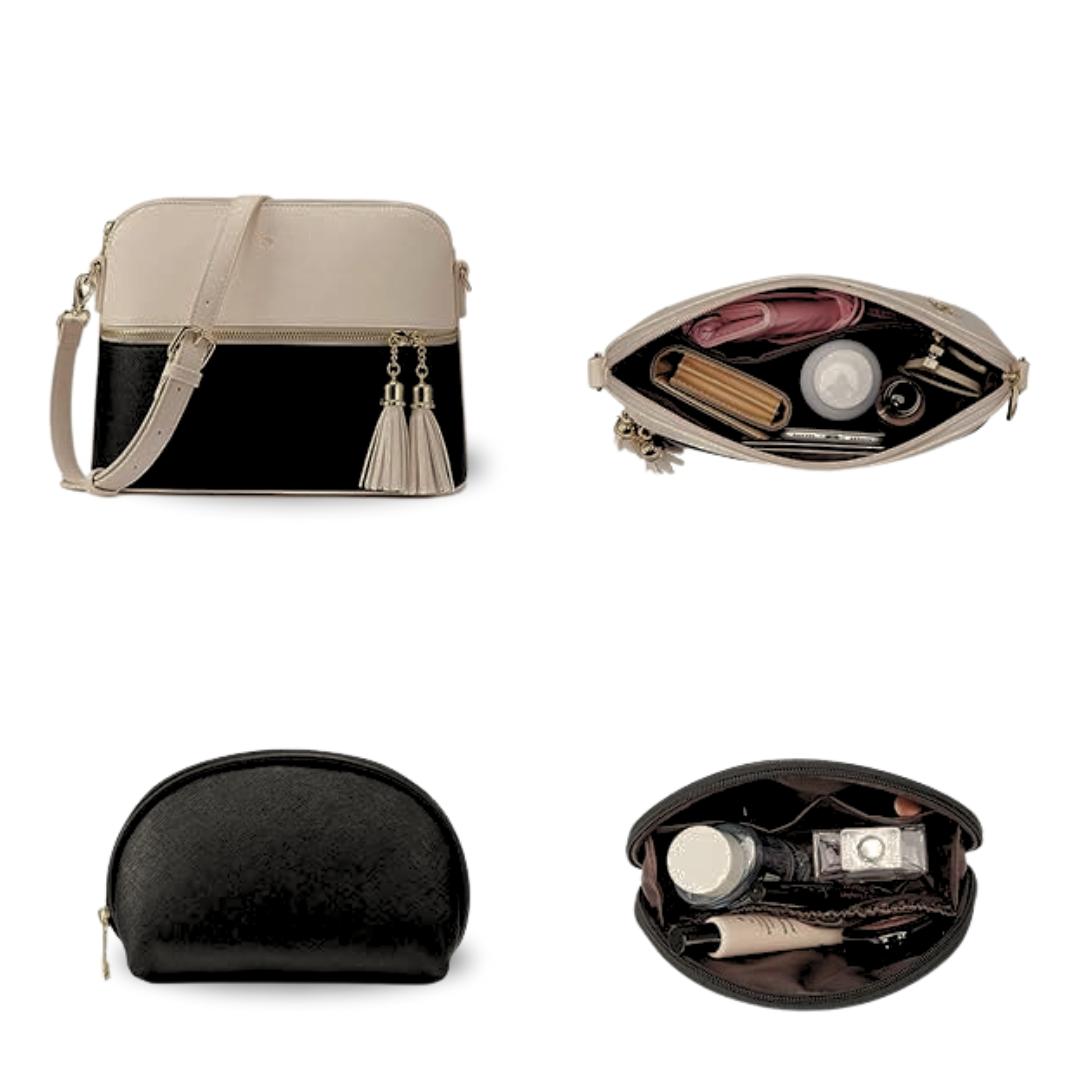 Elegant 3-Piece Pink & White Handbag Set – Tote, Crossbody & Pouch for Women