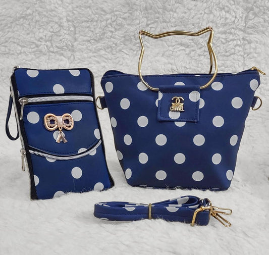 Printed PU Leather Handbag Set for Girls – With Mobile Wallet & Long Strap