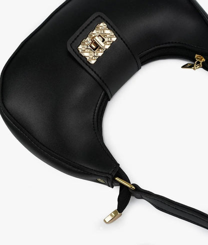 Black PU Leather Shoulder Bag for Girls – Elegant Plain Design