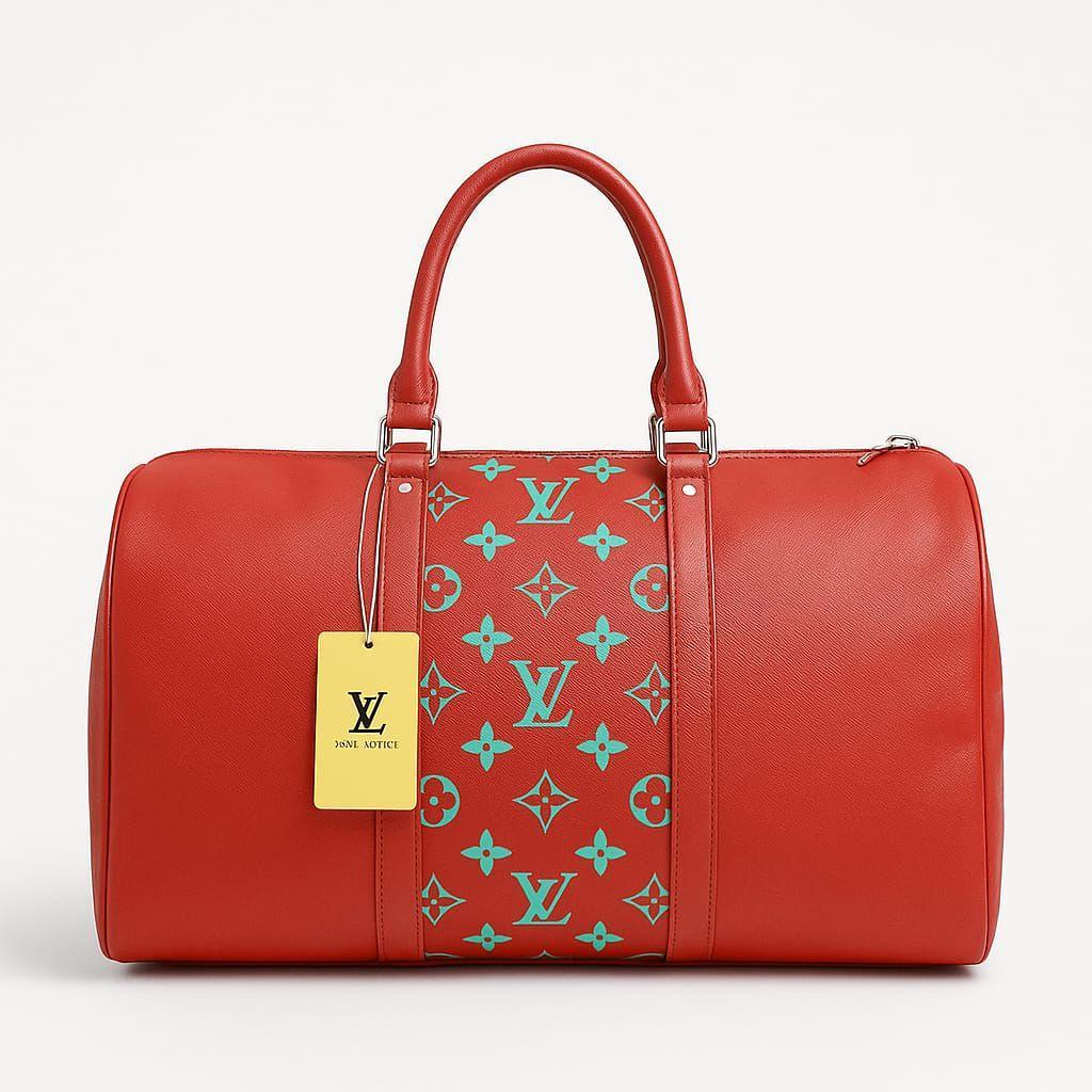Premium Leather Travel Duffle Bag – Brown with Stylish LV Pattern