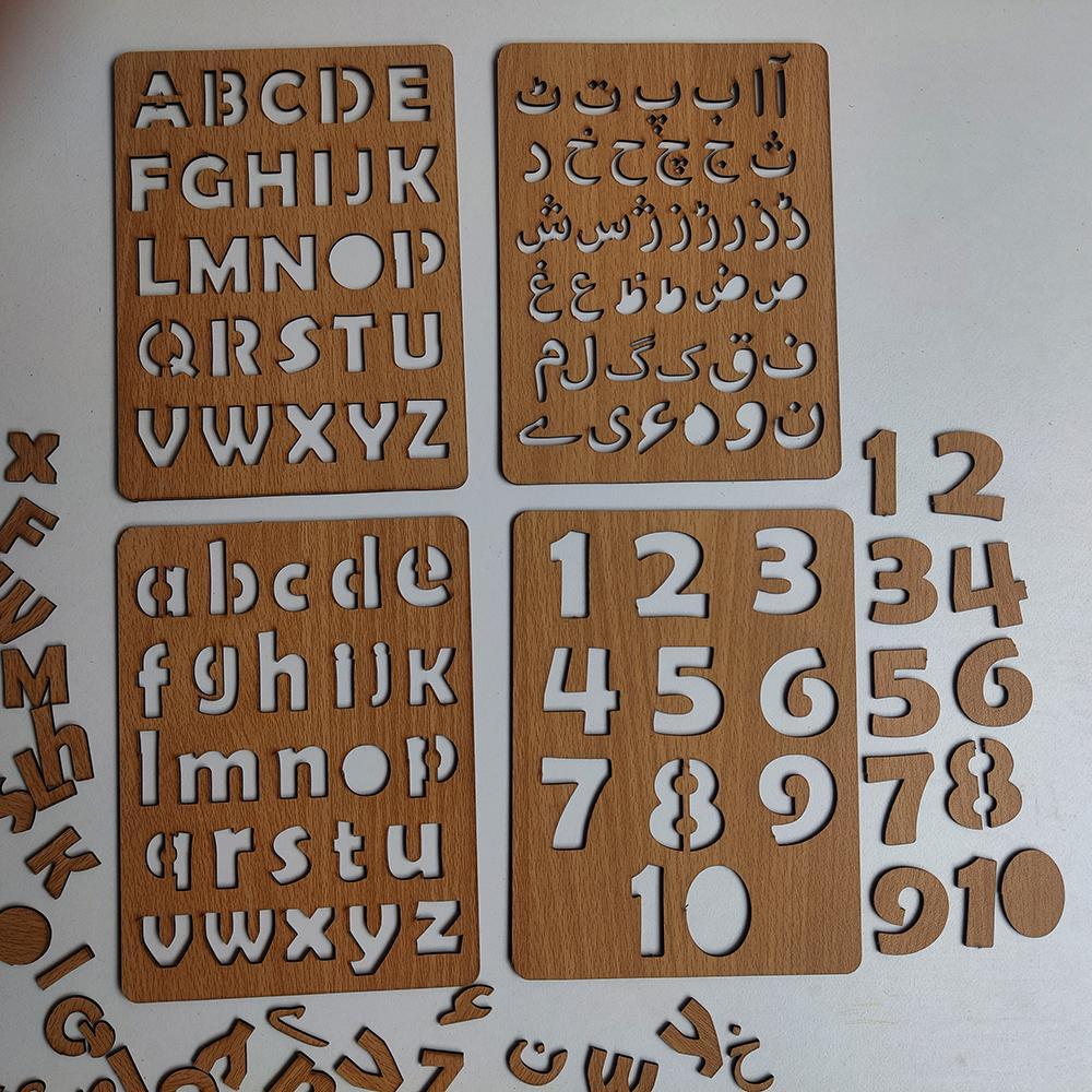 Wooden Alphabet Stencil Drawing Kit – Pack of 4