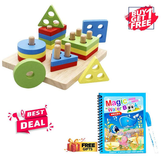 Wooden Cube Puzzle Game & Magic Coloring Book Set