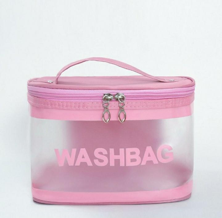 Pink PVC Transparent Waterproof Cosmetics Bag – Portable Makeup & Travel Organizer