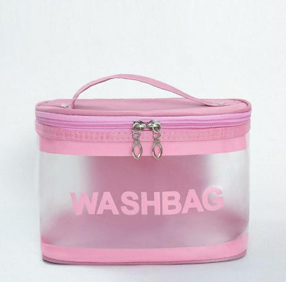 Pink PVC Transparent Waterproof Cosmetics Bag – Portable Makeup & Travel Organizer