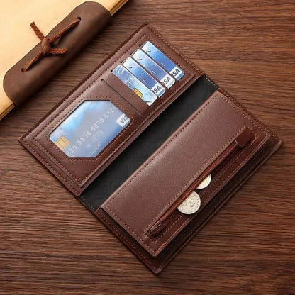 Luxury PU Leather Long Wallet for Men – Embossed Falcon Design