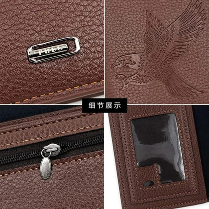 Luxury PU Leather Long Wallet for Men – Embossed Falcon Design
