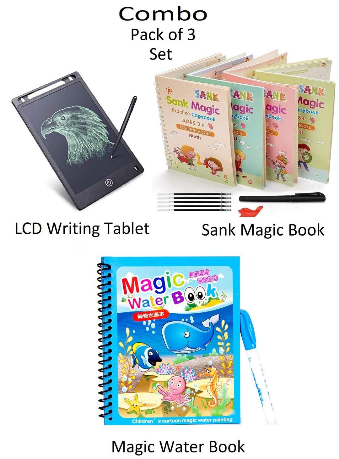 3-in-1 Kids Learning Set – Magic Book, LCD Writing Tablet & Water Book
