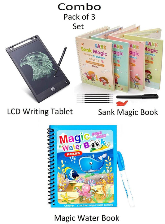 3-in-1 Kids Learning Set – Magic Book, LCD Writing Tablet & Water Book