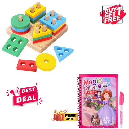 Wooden Cube Puzzle Game & Magic Coloring Book Set